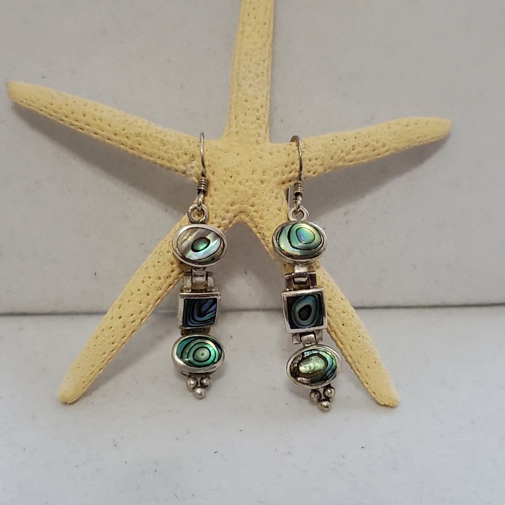 Abalone and Sterling Silver Dangle Earrings 1.6” Long - Picture 4 of 15